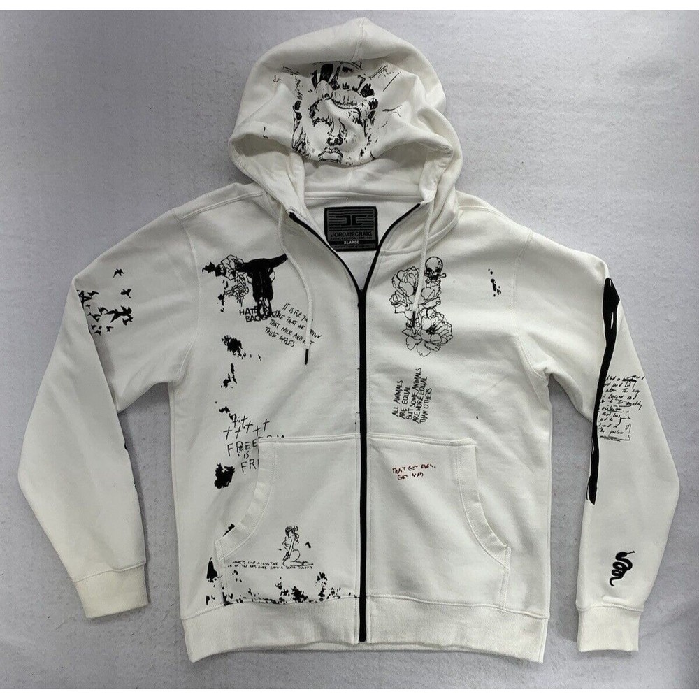 Jordan Craig Legacy Edition Full Zip Graphic Hoodie XL White Blk Print Pockets